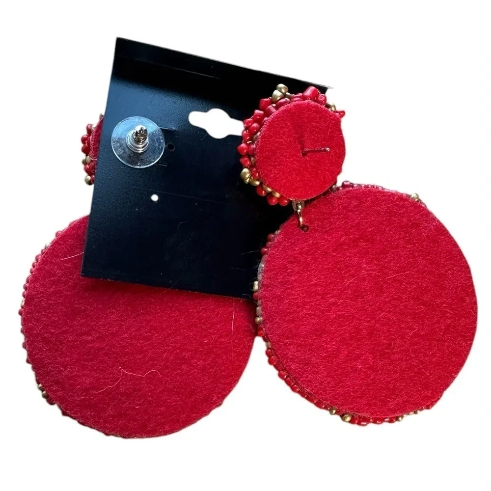 RED & GOLD BEADED DOUBLE DISC EARRING
